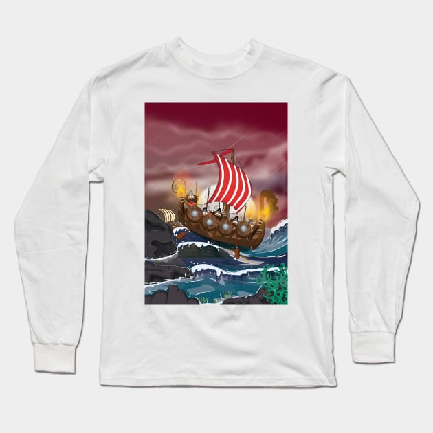 Viking Ship Long Sleeve T-Shirt by nickemporium1